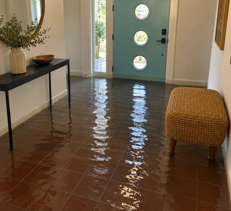Water Extraction Near Kimmel Park — substantial standing water with clear waterlines and submerged lower furniture feet