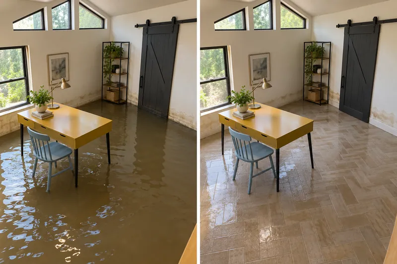 Water Extraction Near Hawkins Spring Park — matched room before bulk collection and afterward with damp flooring
