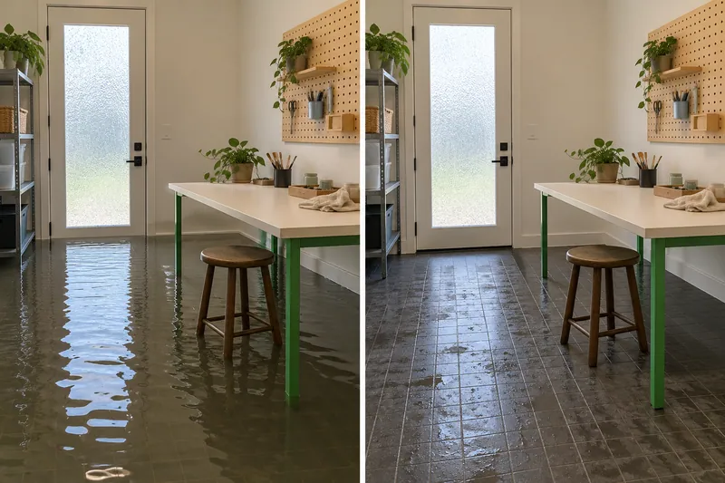 Water Extraction Near Mockingbird Nature Park — matched room before bulk collection and afterward with damp flooring