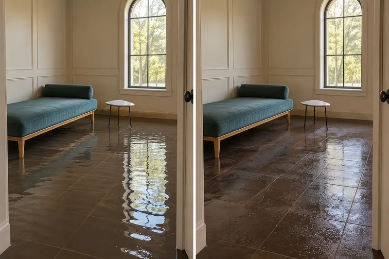 Water Extraction Near Mountain Peak Park — matched room before bulk collection and afterward with damp flooring