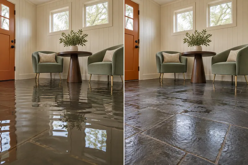 Water Extraction Near Leta Lundberg Park — matched room before bulk collection and afterward with damp flooring