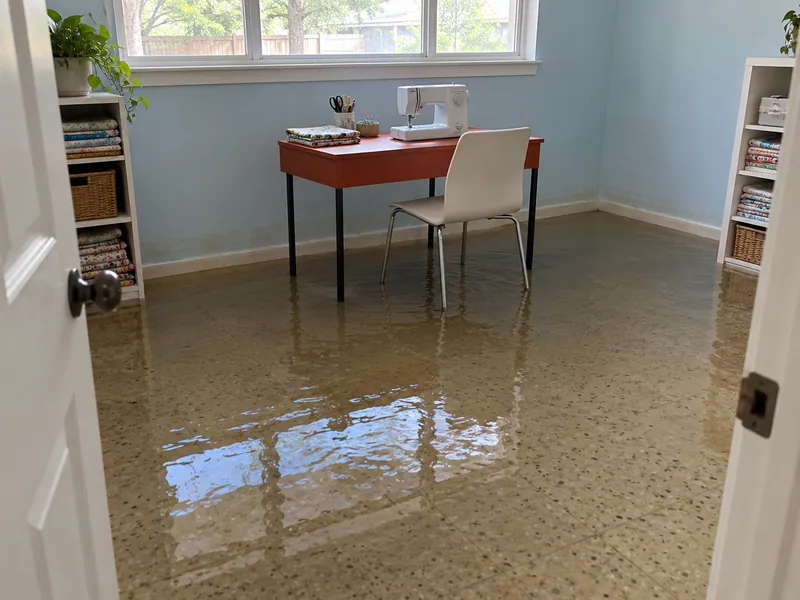 Water Extraction Near Leta Lundberg Park — substantial standing water with clear waterlines and submerged lower furniture feet
