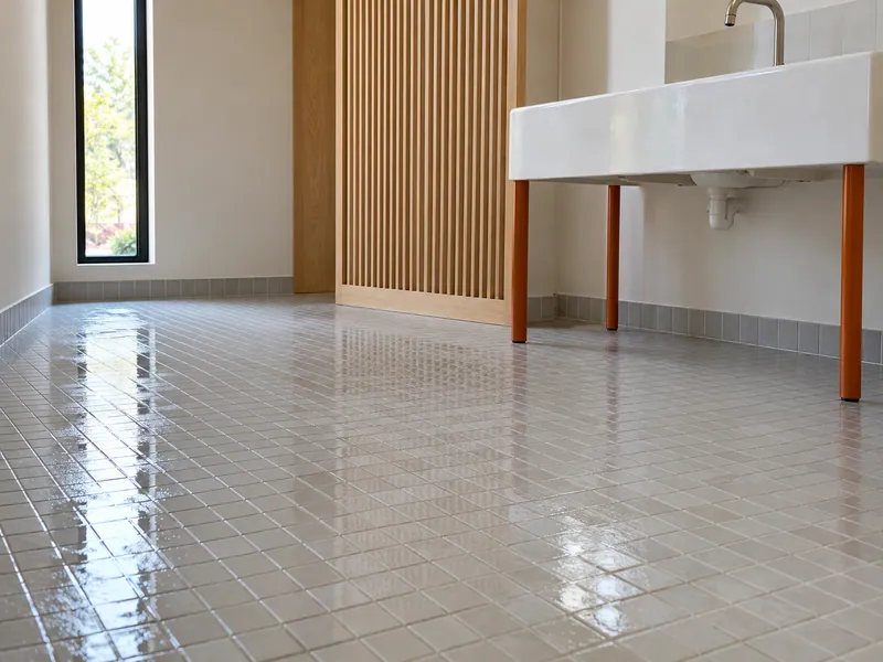 Water Extraction in Midlothian — damp small-square flooring in a utility vestibule after bulk pickup